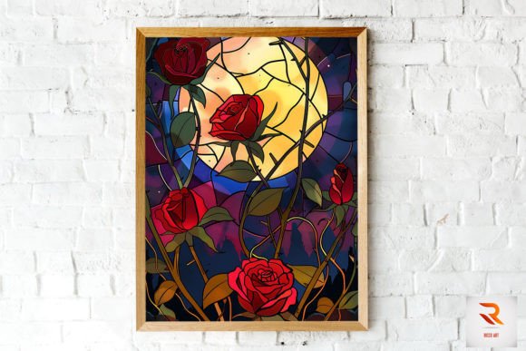 Download Stained Glass Rose and Moon Wall Art - Moon Collection