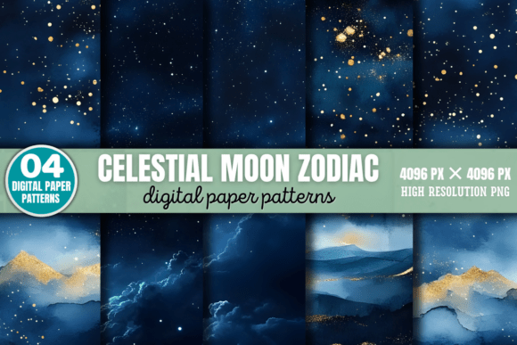 Download Celestial Moon Zodiac Digital Pattern 3 - Moon Collection