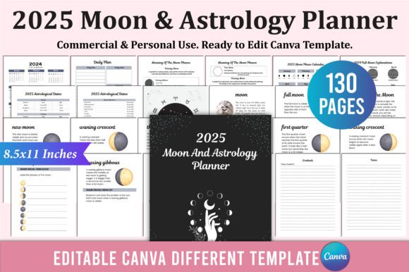 Download 2025 Moon &amp; Astrology Planner for Canva - Moon Collection