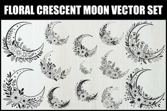 Download Floral Crescent Moon Vector Set - Moon Collection