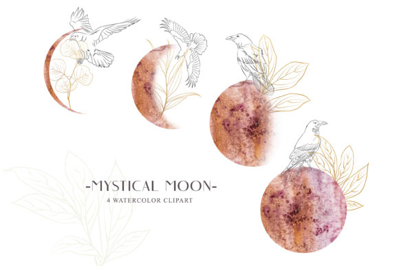 Download Watercolor Moon Phase Clipart. Line Art - Moon Collection
