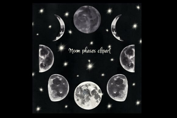 Download Moon Phases Watercolor Clipart Png Files - Moon Collection