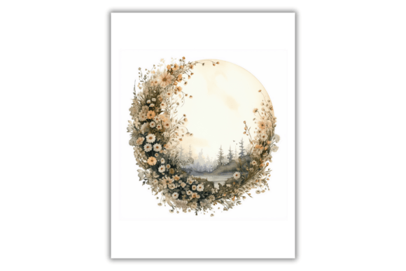 Download Watercolor Floral Moon- Art Print - Moon Collection