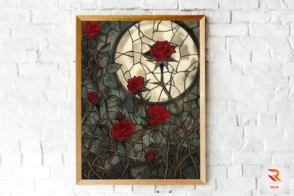 Download Stained Glass Rose and Moon Wall Art - Moon Collection