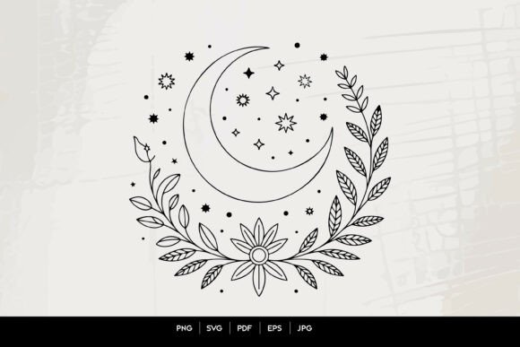 Download Celestial Moon Floral Line Art SVG - Moon Collection