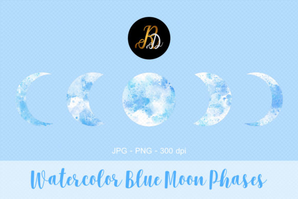 Download Watercolor Blue Moon Phases Cliparts - Moon Collection