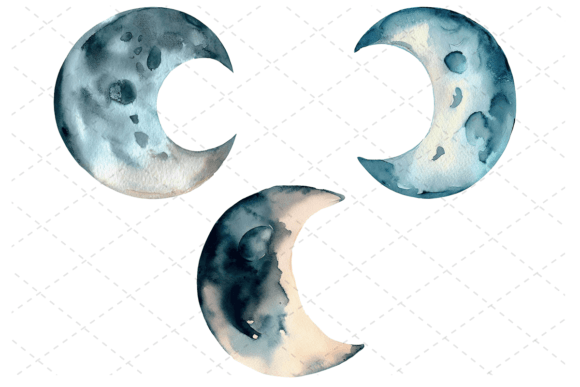 Download 3 Watercolor Moon Lunar Phases Bundle - Moon Collection