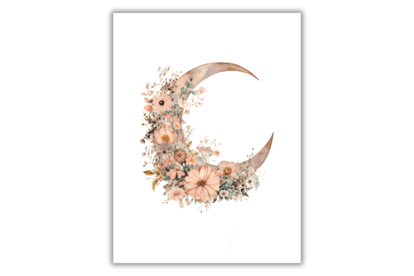 Download Watercolor Floral Moon - Art Print - Moon Collection