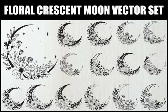Download Floral Crescent Moon Vector Set - Moon Collection