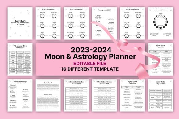 Download Editable Moon&amp;Astrology Planner 2023-24 - Moon Collection