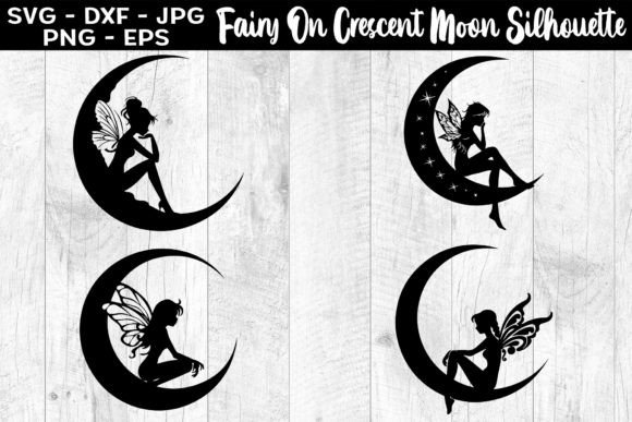 Download Fairy on Crescent Moon Silhouettes SVG - Moon Collection