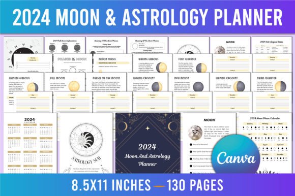 Download Editable 2024 Moon &amp; Astrology Planner - Moon Collection