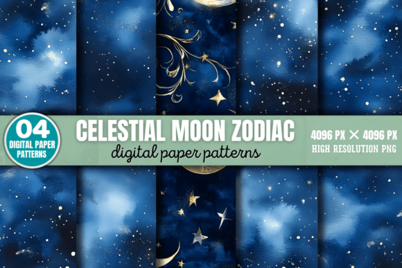 Download Celestial Moon Zodiac Digital Pattern 2 - Moon Collection