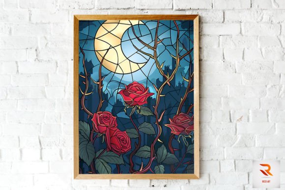 Download Stained Glass Rose and Moon Wall Art - Moon Collection