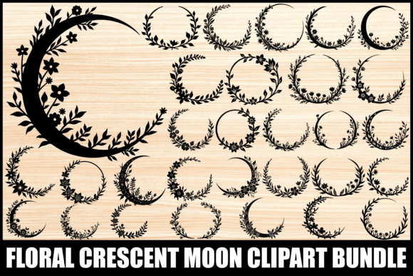 Download Floral Crescent Moon Clipart Bundle - Moon Collection
