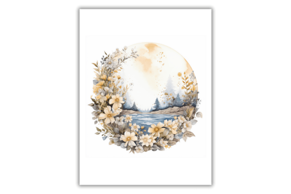 Download Watercolor Floral Moon-Art Print - Moon Collection
