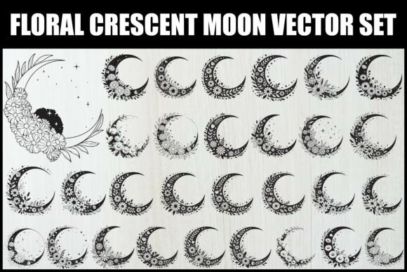 Download Floral Crescent Moon Vector Set - Moon Collection