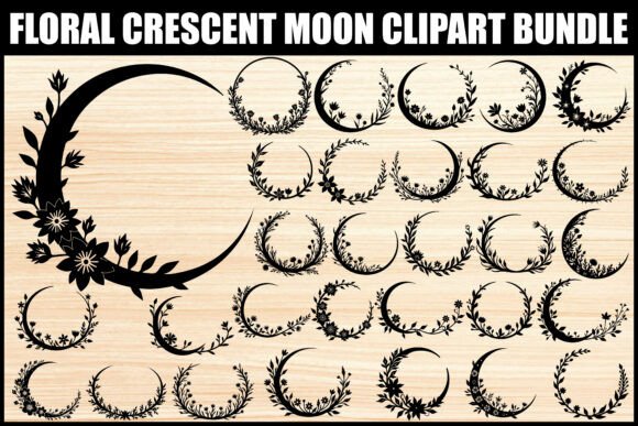 Download Floral Crescent Moon Clipart Set - Moon Collection