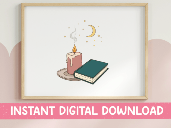 Download Candle Book and Moon Night Art Print - Moon Collection