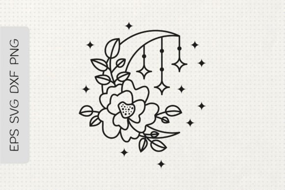Download Outline Crescent Moon with Flower - Moon Collection