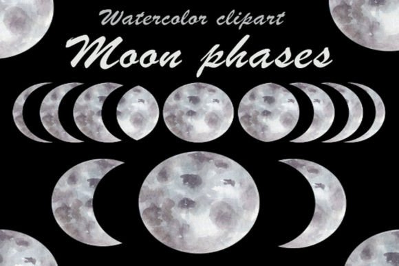 Download Watercolor Phases of the Moon, Space - Moon Collection