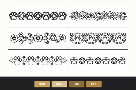Download Paw Print Floral Border Line Art Black - Floral border Collection