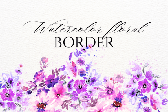 Download Watercolor Purple Floral Border PNG - Floral border Collection