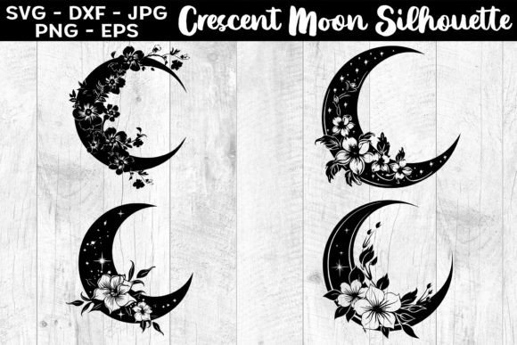 Download Crescent Moon with Flowers Silhouettes - Moon Collection