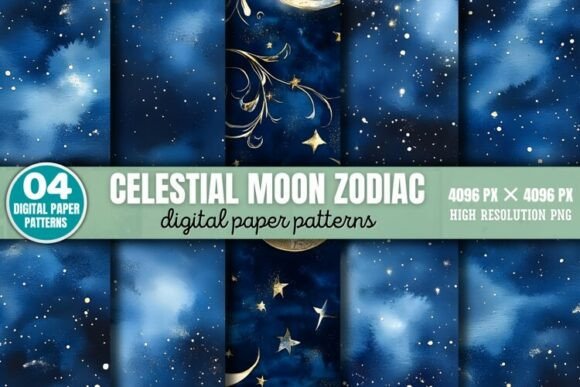 Download Celestial Moon Zodiac Digital Paper Back - Moon Collection