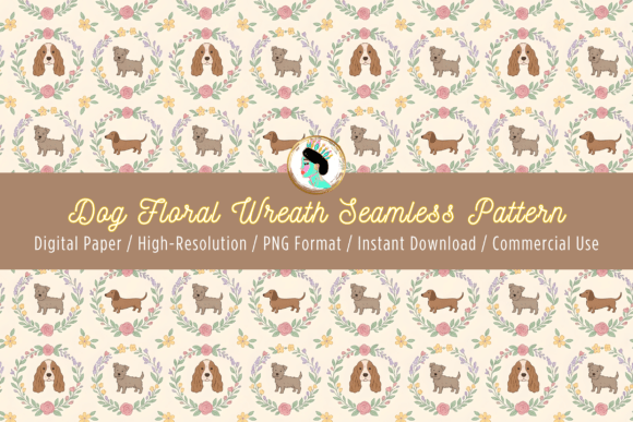 Download Dog Floral Wreath Seamless Pattern PNG - Wreath Collection