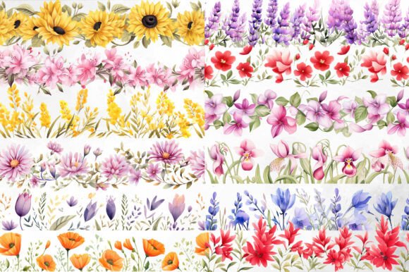 Download Seamless Watercolor Floral Border Bundle - Floral border Collection