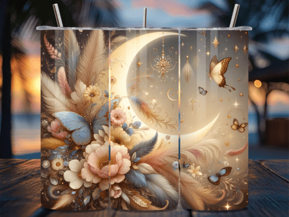 Download Bohemian Moon and Feathers Tumbler Wrap - Moon Collection
