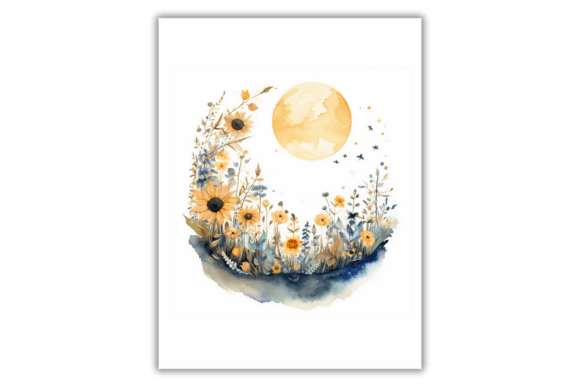 Download Watercolor Floral Moon- Art Print - Moon Collection