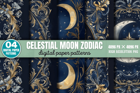 Download Celestial Moon Zodiac Digital Pattern 1 - Moon Collection
