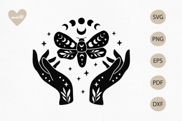 Download Moon Butterfly with Boho Hands SVG - Moon Collection