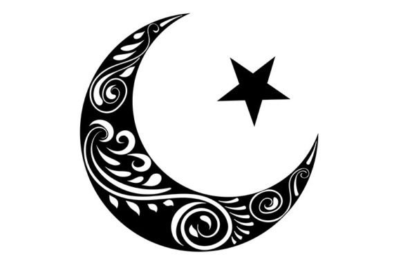 Download Crescent Moon with Star Black and White - Moon Collection