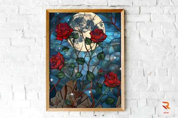 Download Stained Glass Rose and Moon Wall Art - Moon Collection
