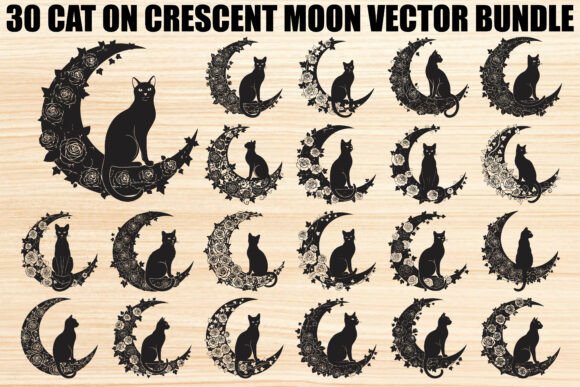 Download Cat on Crescent Moon Bundle - Moon Collection