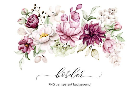 Download Watercolor Flowers, Floral Border, PNG. - Floral border Collection
