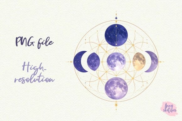 Download Phases of the Moon Sacred Geometry PNG - Moon Collection