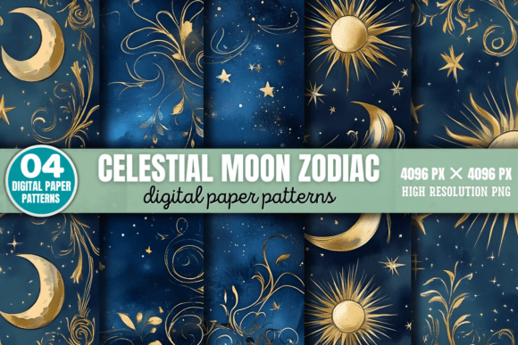 Download Celestial Moon Zodiac Digital Pattern 4 - Moon Collection