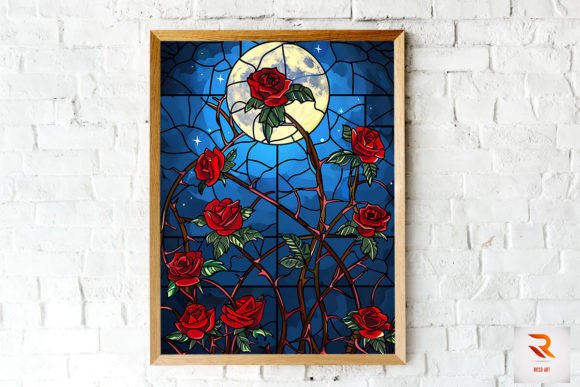 Download Stained Glass Rose and Moon Wall Art - Moon Collection