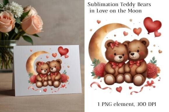 Download Valentine's Day Teddy Bears on the Moon - Moon Collection