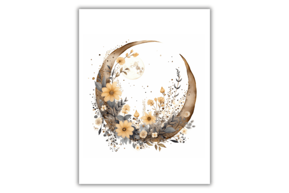 Download Watercolor Floral Moon- Art Print - Moon Collection