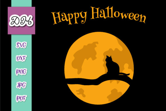 Download Happy Halloween Cat on Moon Print &amp; Cut - Moon Collection