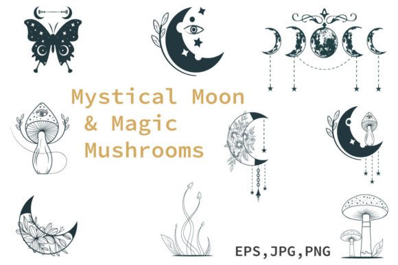 Download Mystical Moon &amp; Magic Mushrooms Set - Moon Collection