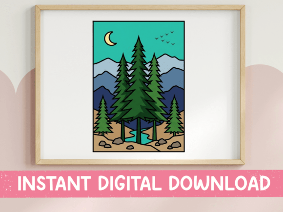 Download Pine Forest Mountain Moon Print - Moon Collection