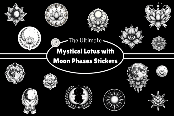 Download Mystical Lotus with Moon Phases Stickers - Moon Collection