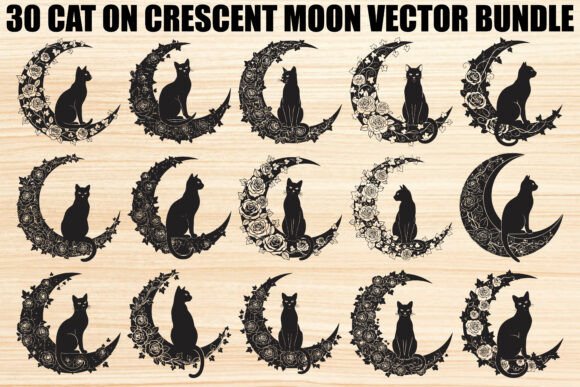 Download Cat on Crescent Moon Bundle - Moon Collection
