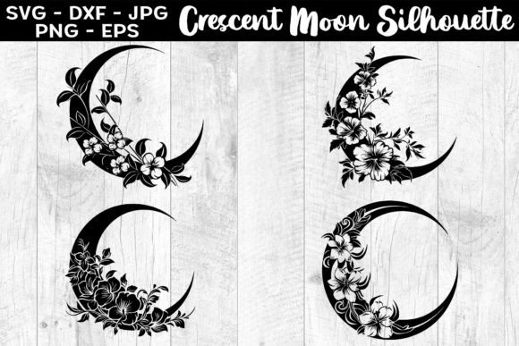 Download Crescent Moon with Flowers Silhouettes - Moon Collection